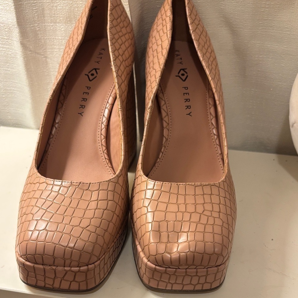 Katy Perry Collections Croc-Embossed Block Heels in Nude - Picture 2 of 6